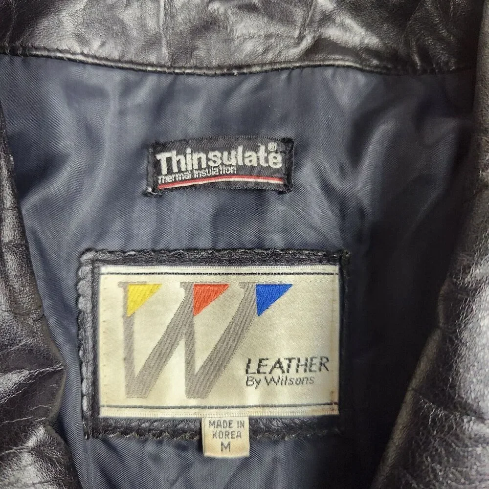 Leather by Wilsons Mens Black Medium Vintage Leather Coat With Pockets Long